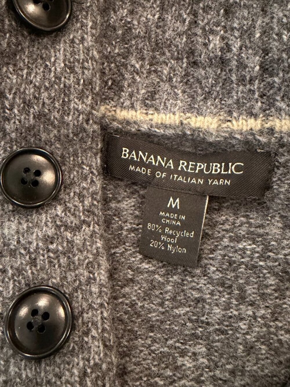 Banana Republic Charcoal 4-Botton Recycled-Wool/Nylon Sweater